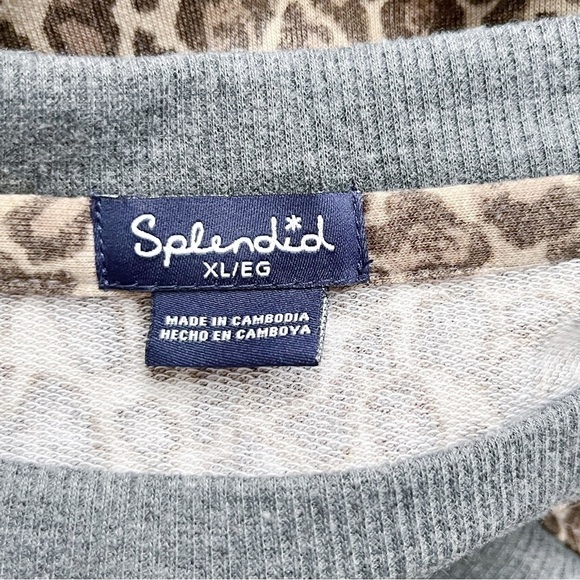 Splendid Leopard Print Crewneck Pullover Sweater in Tan & Brown, Size XL - Picture 3 of 10